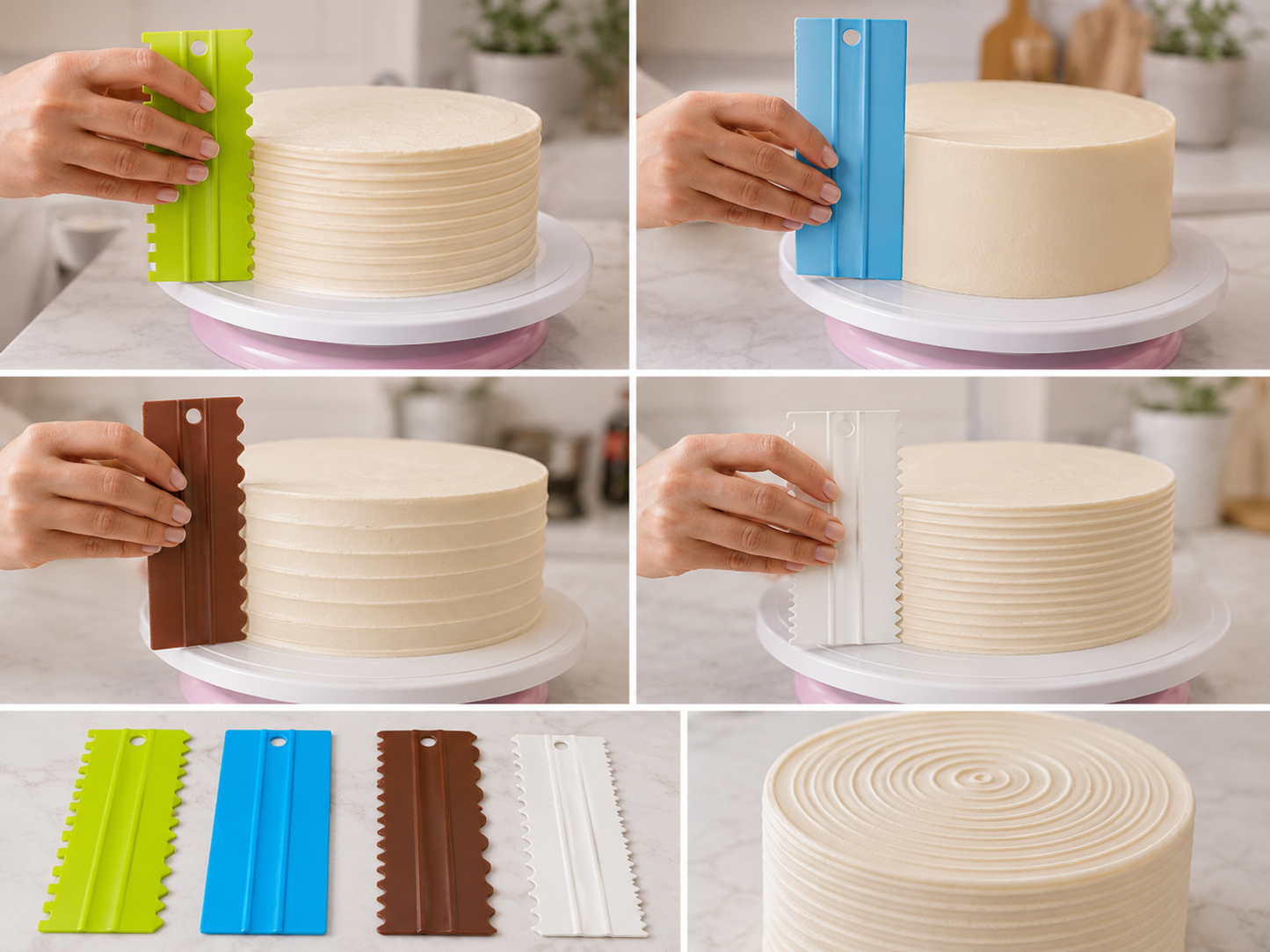Set de 4 Alisadores de Acrílico para Tortas | 4 Diseños Diferentes
