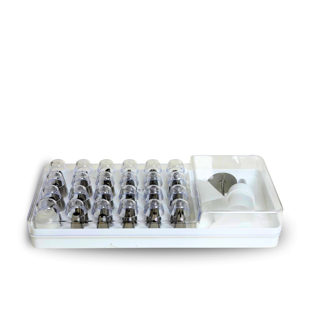 Pack 25 boquillas acero inoxidable + manga + adaptador + estuche