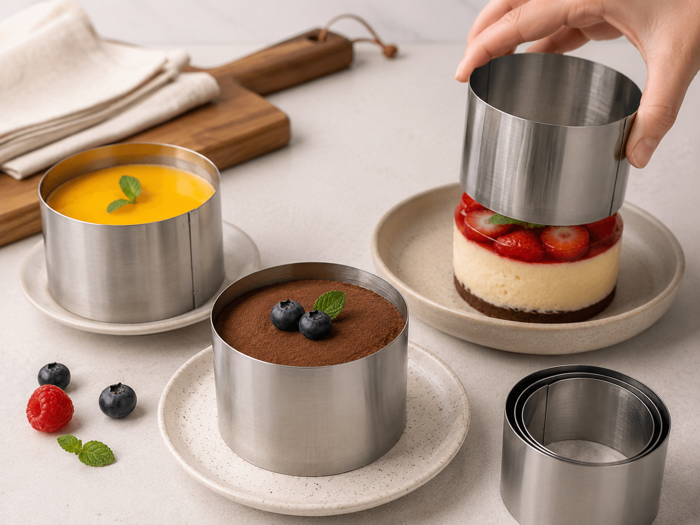Set de 3 Aros Metálicos para Repostería 8, 9 y 10 cm x 6 cm